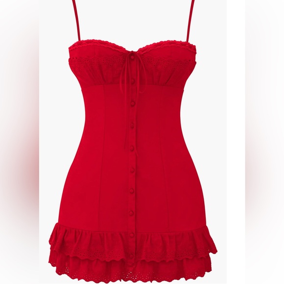 House of CB Red Button-Up Lace Chemise - Picture 4 of 9